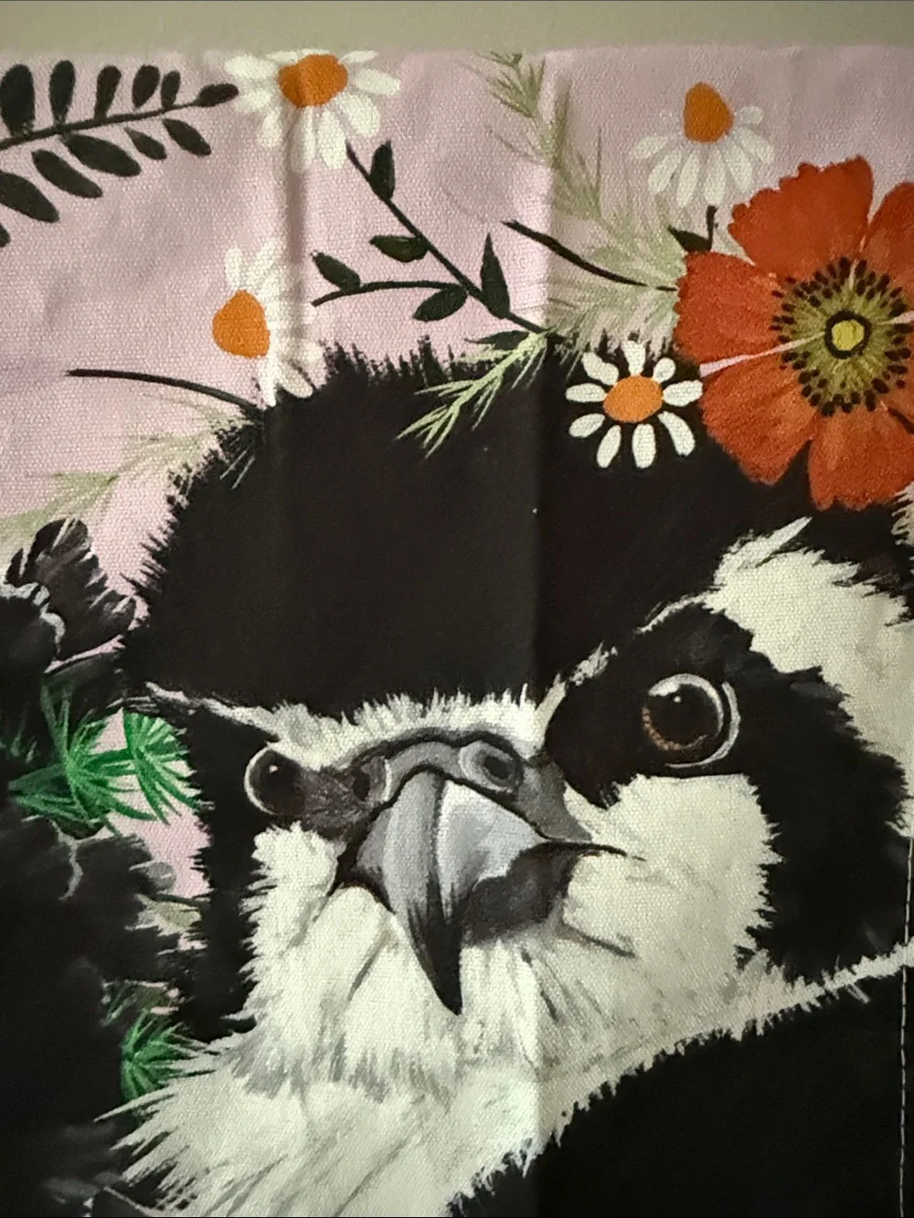 Floral Bird Print Cage Dish Tea Towel — Pink